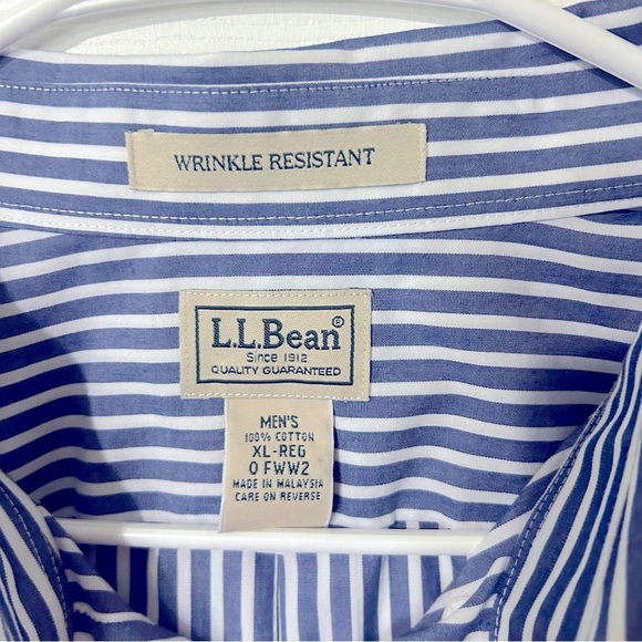 LL Bean Blue & White Striped short sleeve button down size XL. Wrinkle Resistant - Picture 4 of 7
